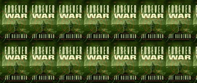 The 50th anniversary cover of the forever war shows a bullseye on the back of an astronaut