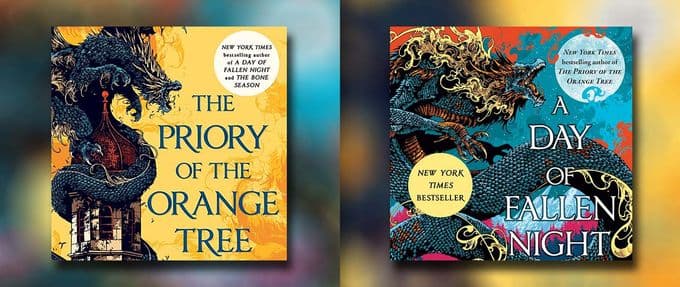 Montage of 'The Priory of the Orange Tree' and 'A Day of Fallen Night' by Samantha Shannon