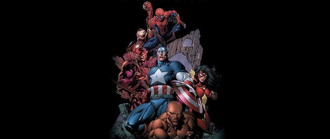 the cover of New Avengers features Captain America, Iron Man, Spider-Man, and more heroes