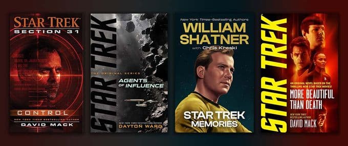 collage of star trek books including Star Trek Memories by William Shatner