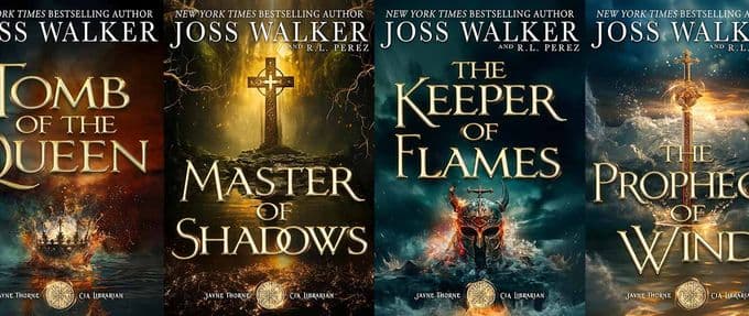 a collage of the titles of joss walker's jayne thorne series