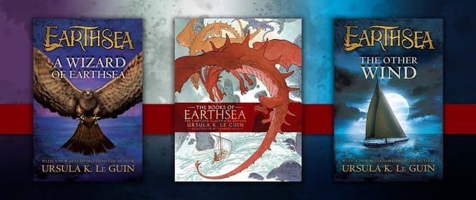 Collage of Earthsea Books includes A Wizard of Earthsea