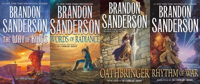 Collage of Brandon Sanderson's Stormlight Books